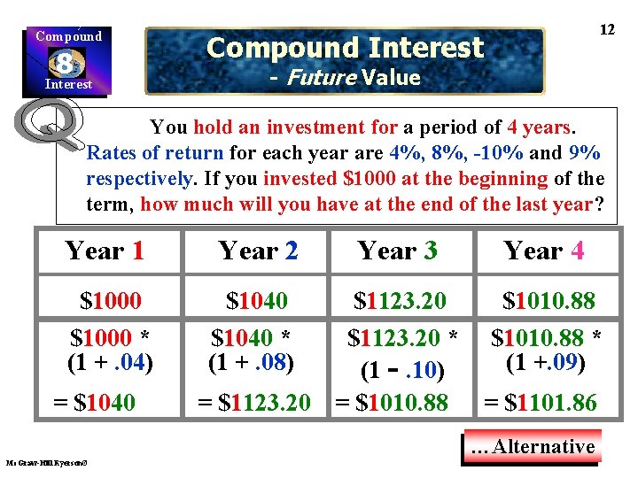 Compound 8 Interest 12 Compound Interest - Future Value You hold an investment for