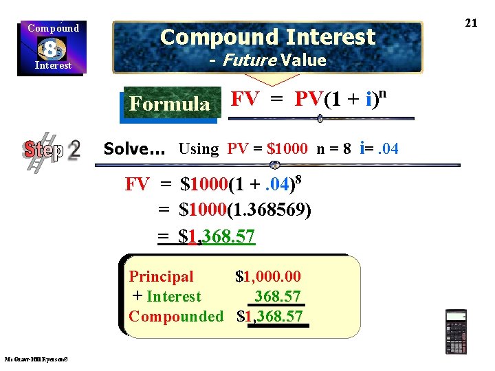 Compound 8 Interest Compound Interest - Future Value n FV = PV(1 + i)
