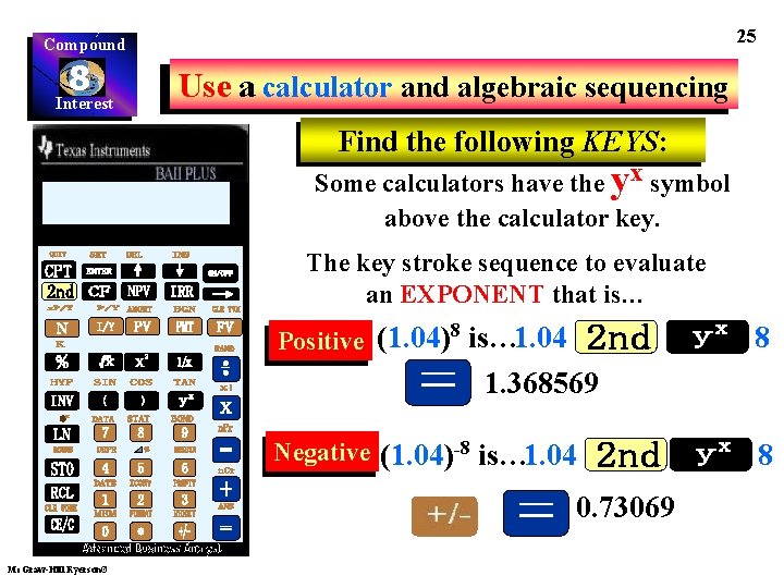 25 Compound 8 Interest Use a calculator and algebraic sequencing Find the following KEYS: