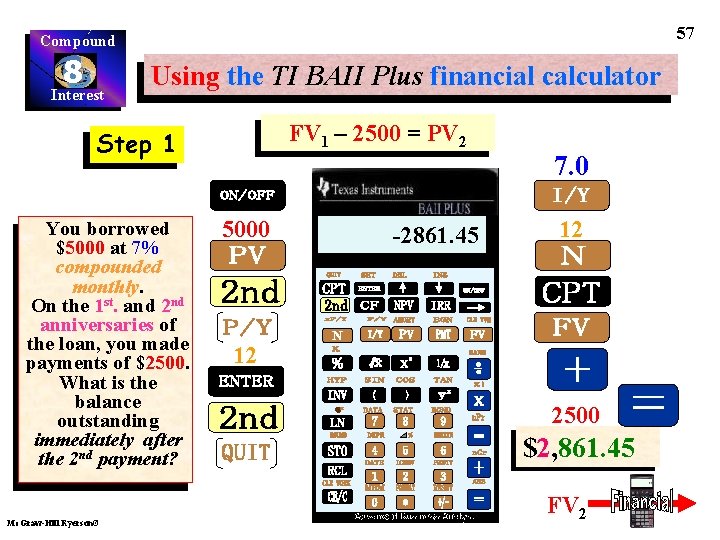 57 Compound 8 Interest Using the TI BAII Plus financial calculator FV 1 –