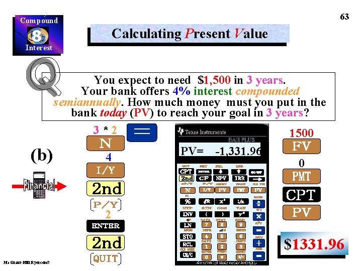 63 Compound Calculating Present Value 8 Interest You expect to need $1, 500 in