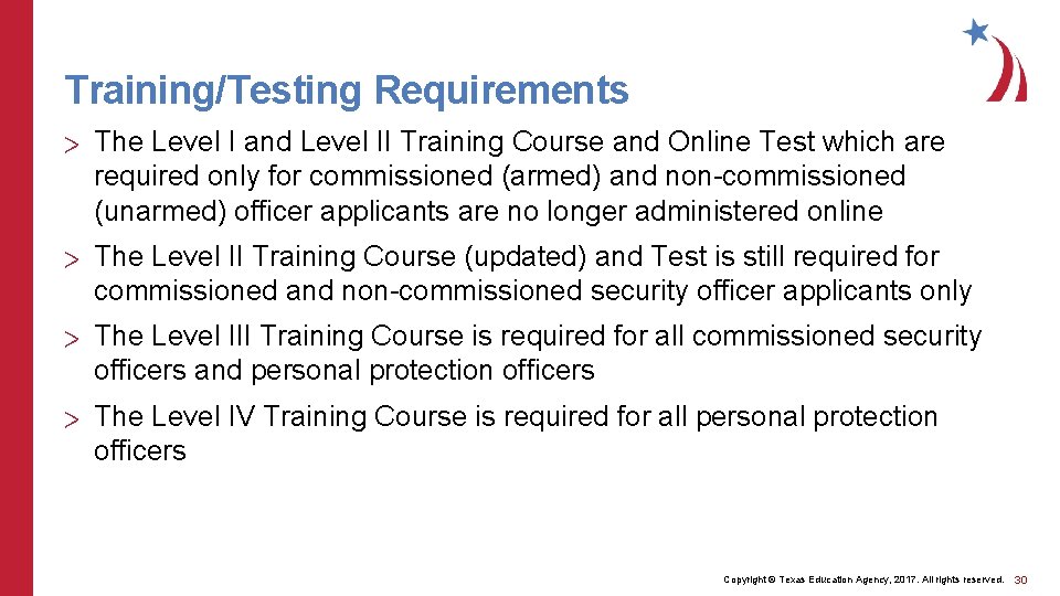 Training/Testing Requirements > The Level I and Level II Training Course and Online Test