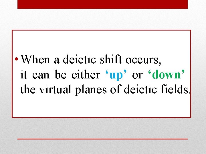 • When a deictic shift occurs, it can be either ‘up’ or ‘down’