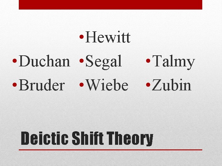  • Hewitt • Duchan • Segal • Talmy • Bruder • Wiebe •