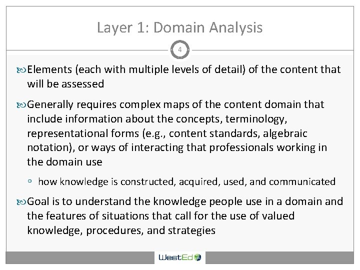Layer 1: Domain Analysis 4 Elements (each with multiple levels of detail) of the