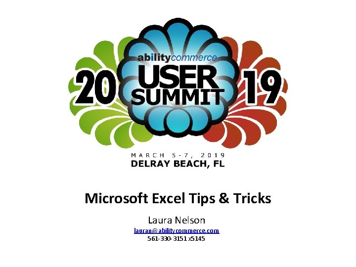 Microsoft Excel Tips & Tricks Laura Nelson lauran@abilitycommerce. com 561 -330 -3151 x 5145