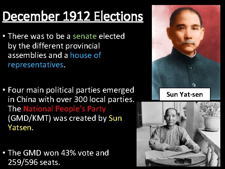 December 1912 Elections • There was to be a senate elected by the different