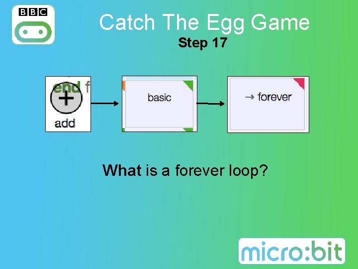 Catch The Egg Game Step 17 What is a forever loop? 18 