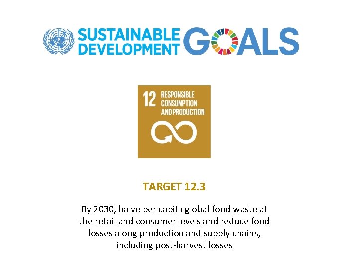 TARGET 12. 3 By 2030, halve per capita global food waste at the retail