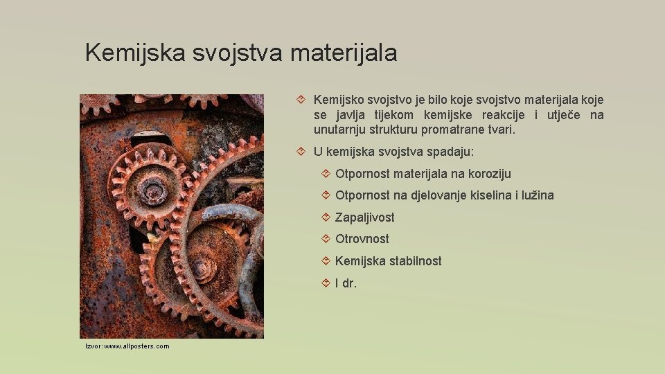Kemijska svojstva materijala Kemijsko svojstvo je bilo koje svojstvo materijala koje se javlja tijekom Kemijska svojstva materijala Kemijsko svojstvo je bilo koje svojstvo materijala koje se javlja tijekom