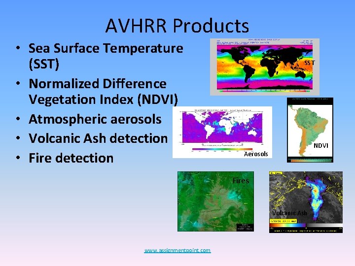 AVHRR Products • Sea Surface Temperature (SST) • Normalized Difference Vegetation Index (NDVI) •