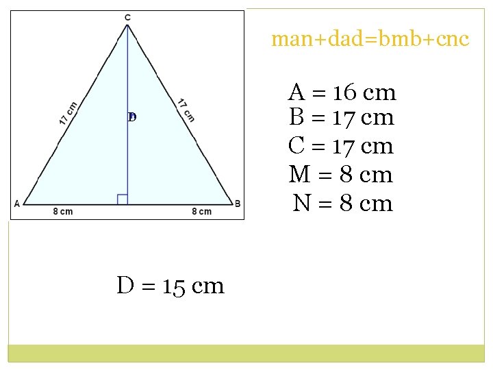 man+dad=bmb+cnc D D = 15 cm A = 16 cm B = 17 cm