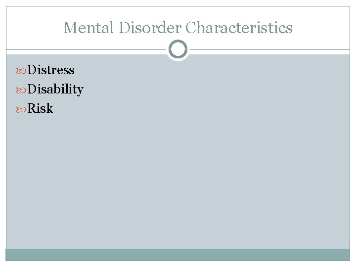 Mental Disorder Characteristics Distress Disability Risk 