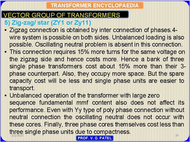 TRANSFORMER ENCYCLOPAEDIA VECTOR GROUP OF TRANSFORMERS 5) Zig-zag/ star (ZY 1 or Zy 11)
