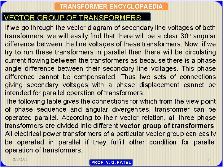 TRANSFORMER ENCYCLOPAEDIA VECTOR GROUP OF TRANSFORMERS If we go through the vector diagram of