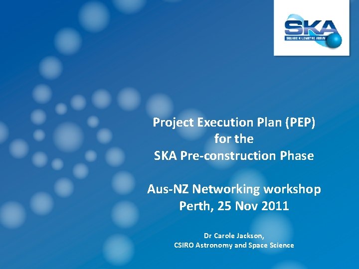 Project Execution Plan (PEP) for the SKA Pre-construction Phase Aus-NZ Networking workshop Perth, 25