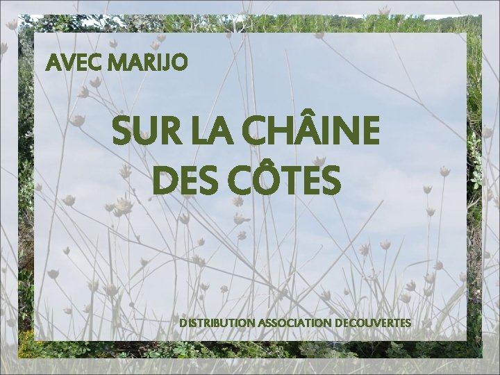 AVEC MARIJO SUR LA CH INE DES CÔTES DISTRIBUTION ASSOCIATION DECOUVERTES AVEC MARIJO SUR LA CH INE DES CÔTES DISTRIBUTION ASSOCIATION DECOUVERTES