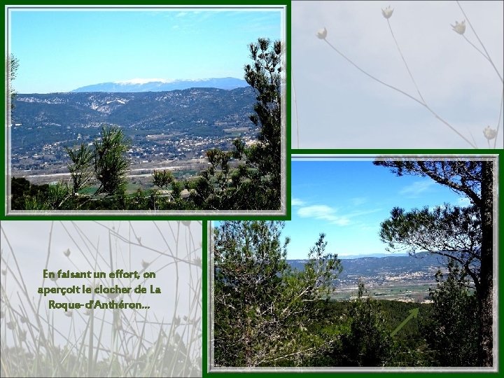 En faisant un effort, on aperçoit le clocher de La Roque-d’Anthéron… 