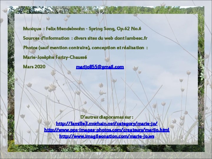 Musique : Felix Mendelssohn - Spring Song, Op. 62 No. 6 Sources d’information : Musique : Felix Mendelssohn - Spring Song, Op. 62 No. 6 Sources d’information :