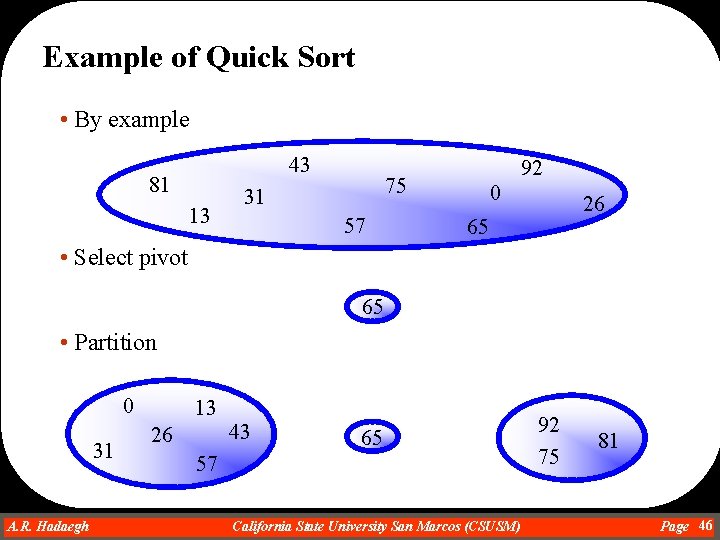 Example of Quick Sort • By example 43 81 13 92 75 31 57