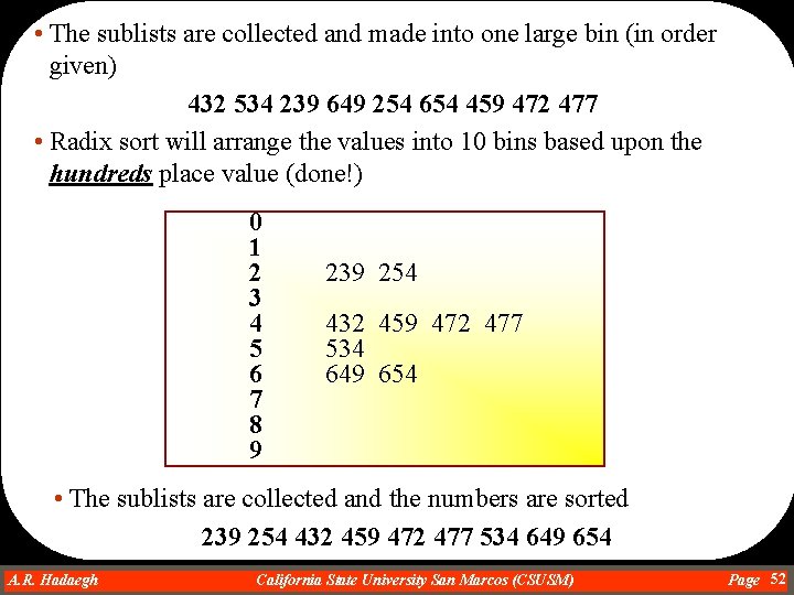  • The sublists are collected and made into one large bin (in order