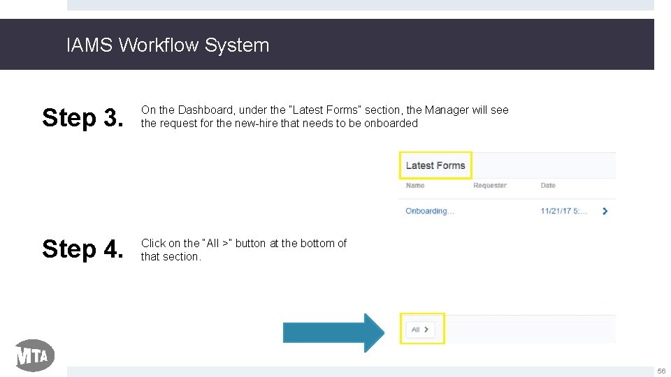 IAMS Workflow System Step 3. On the Dashboard, under the “Latest Forms” section, the