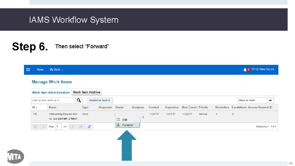 IAMS Workflow System Step 6. Then select “Forward” 58 