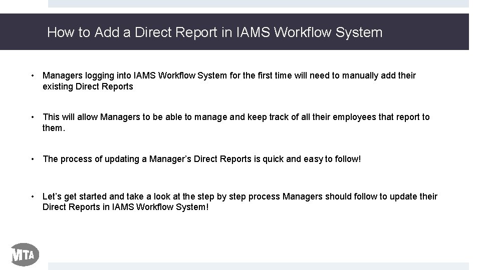 How to Add a Direct Report in IAMS Workflow System • Managers logging into