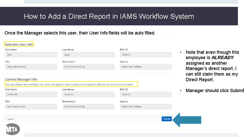 How to Add a Direct Report in IAMS Workflow System Once the Manager selects