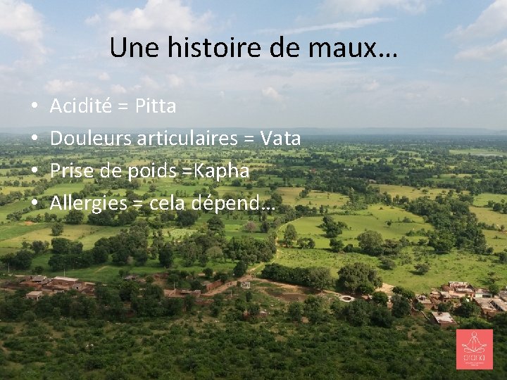 Une histoire de maux… • • Acidité = Pitta Douleurs articulaires = Vata Prise