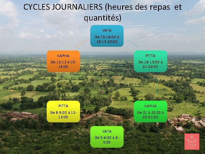 CYCLES JOURNALIERS (heures des repas et quantités) VATA De 15 -16: 00 à 18