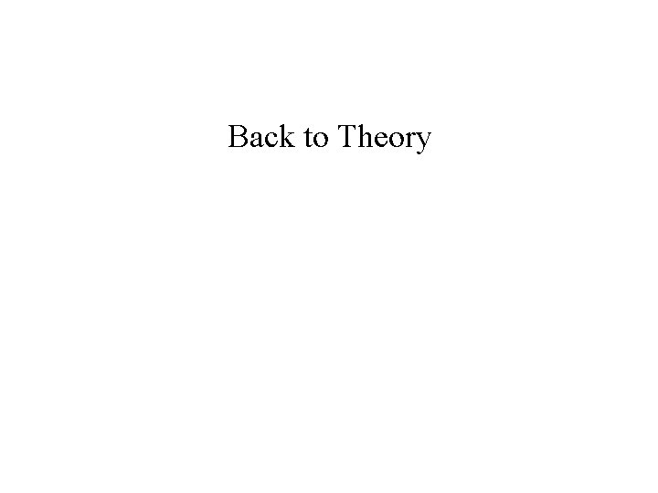 Back to Theory Back to Theory