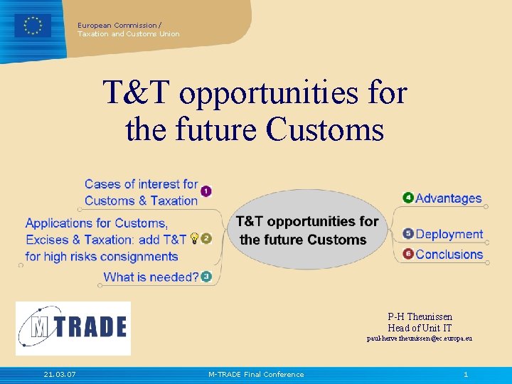 European Commission / Taxation and Customs Union T&T opportunities for the future Customs P-H