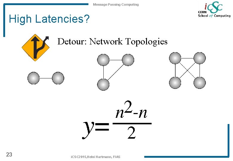 Message Passing Computing High Latencies? Detour: Network Topologies 23 i. CSC 2015, Helvi Hartmann,