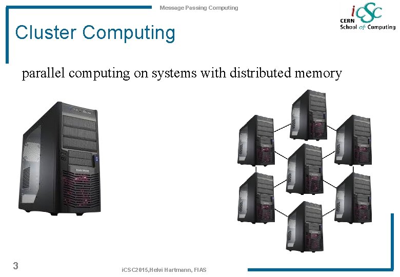 Message Passing Computing Cluster Computing parallel computing on systems with distributed memory 3 i.