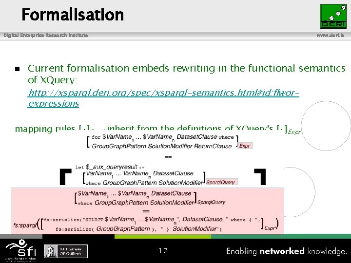 Formalisation Digital Enterprise Research Institute n www. deri. ie Current formalisation embeds rewriting in