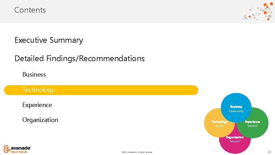 Click to add title Contents Executive Summary Detailed Findings/Recommendations Business Technology Experience Business “Opportunity”