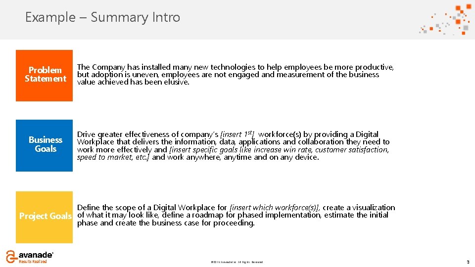 Click to add Example – Summary title Intro Problem Statement The Company has installed