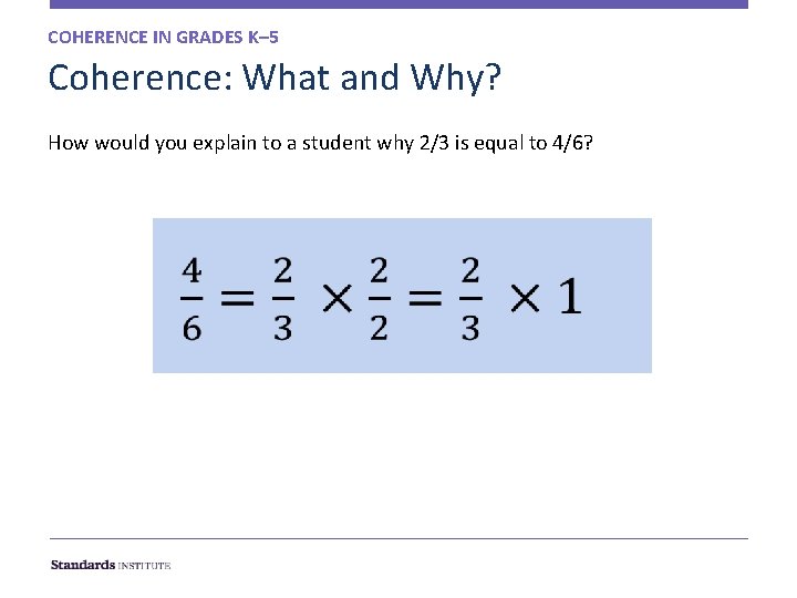 COHERENCE IN GRADES K– 5 Coherence: What and Why? How would you explain to