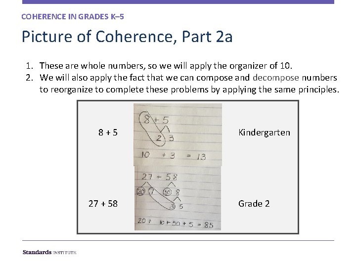 COHERENCE IN GRADES K– 5 Picture of Coherence, Part 2 a 1. These are