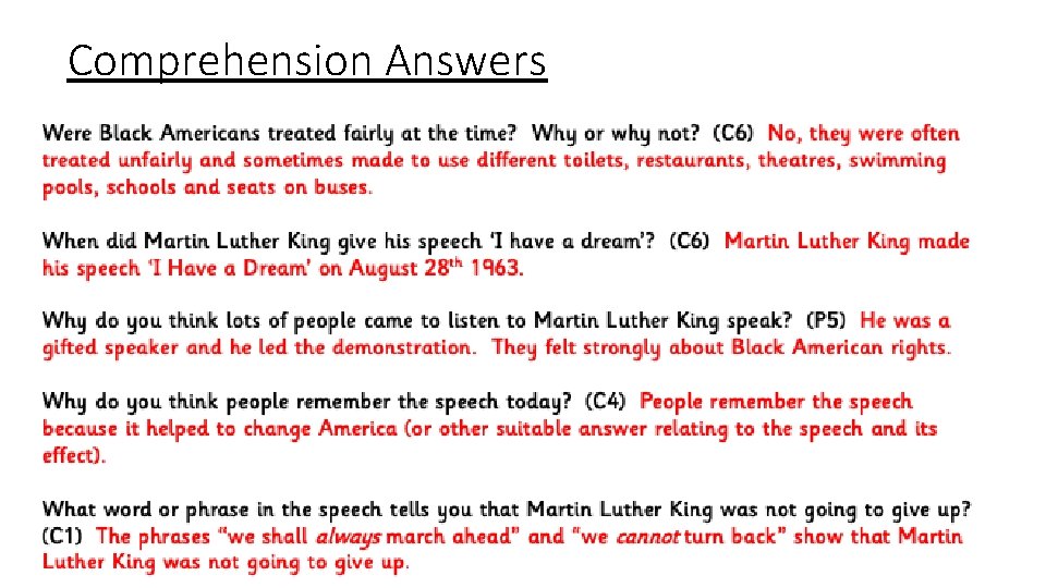 Comprehension Answers 