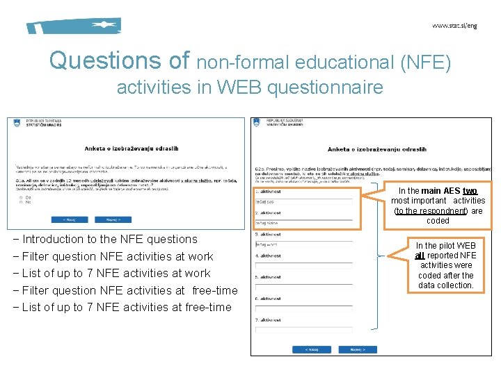 Questions of non-formal educational (NFE) activities in WEB questionnaire In the main AES two