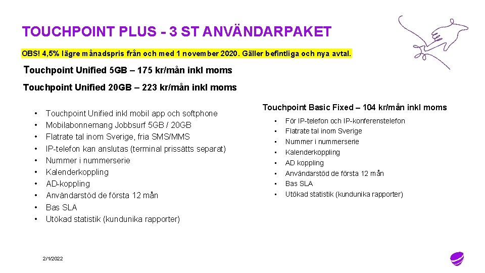 TOUCHPOINT PLUS - 3 ST ANVÄNDARPAKET OBS! 4, 5% lägre månadspris från och med