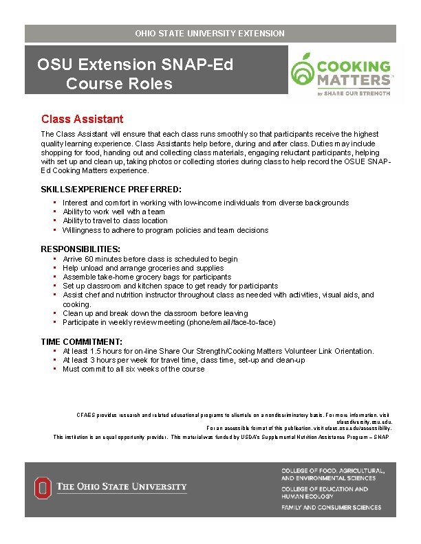 OHIO STATE UNIVERSITY EXTENSION Title OSU Extension SNAP-Ed Course Roles Document Sub head 1