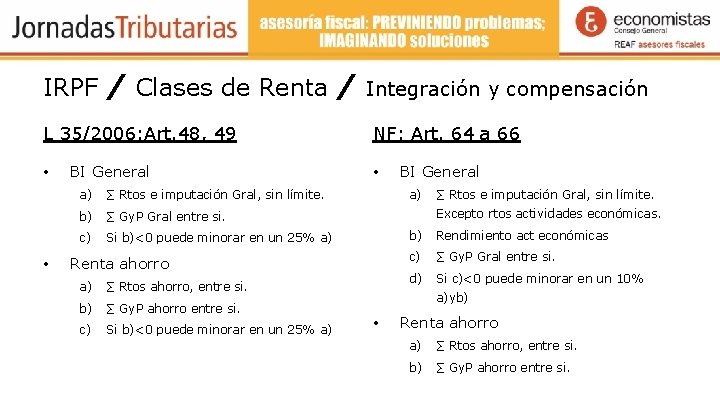 IRPF / Clases de Renta / Integración y compensación L 35/2006: Art. 48, 49