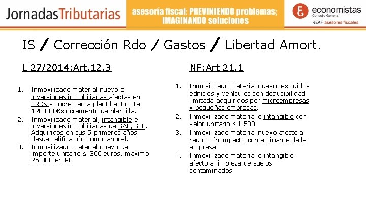 IS / Corrección Rdo / Gastos L 27/2014: Art. 12. 3 1. 2. 3.