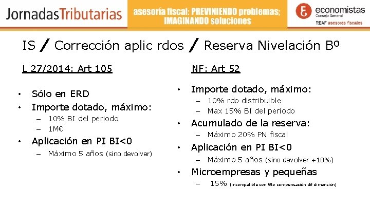  • • IS / Corrección aplic rdos / Reserva Nivelación Bº L 27/2014: