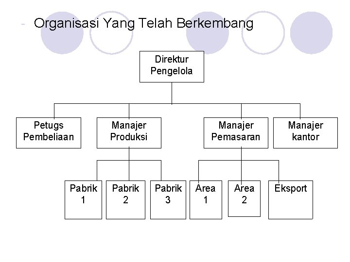 - Organisasi Yang Telah Berkembang Direktur Pengelola Petugs Pembeliaan Pabrik 1 Manajer Produksi Pabrik