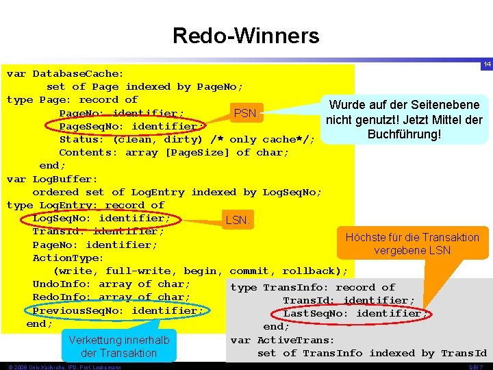 Redo-Winners 14 var Database. Cache: set of Page indexed by Page. No; type Page:
