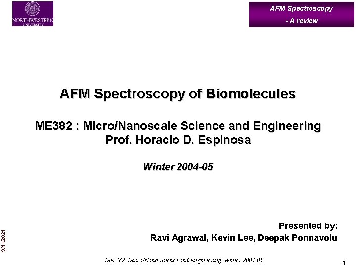 AFM Spectroscopy - A review AFM Spectroscopy of Biomolecules ME 382 : Micro/Nanoscale Science